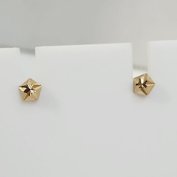 VTG 80s 14K Solid Yellow Gold Diamond Cut 3mm Hexagon Screw Back Stud Earrings - Picture 10 of 14